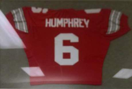 An Ohio State jersey given to Dru Humphrey's family by Jim Tressel. An Ohio State jersey given to Dru Humphrey's family by Jim Tressel.