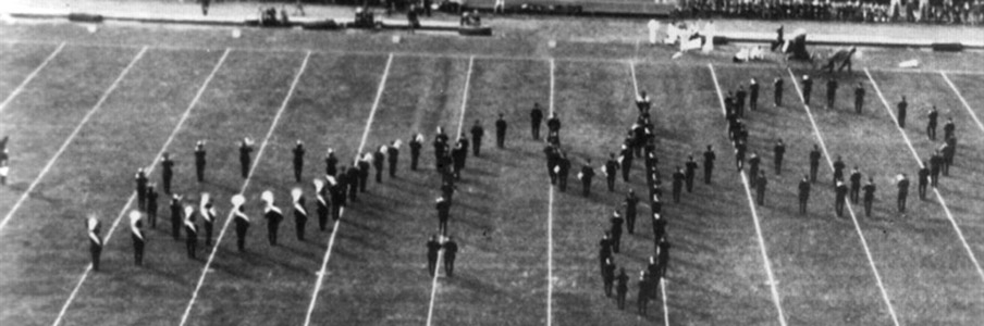 Michigan's marching band performing Script Ohio for the first time in 1932.