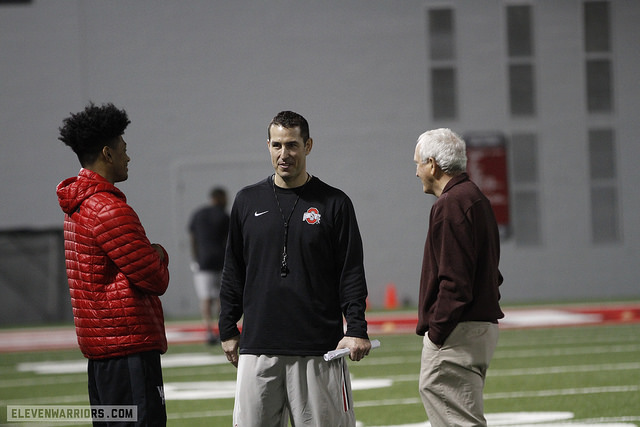Harrison, Fickell and John Cooper at spring practice
