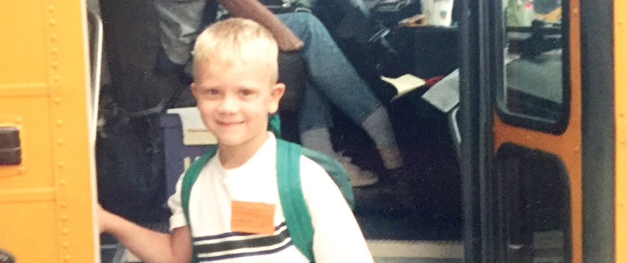 A young Pat Elflein exits the school bus (Elflein family photo)