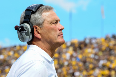 Sep 3, 2016; Iowa City, IA, USA; Iowa Hawkeyes head coach Kirk Ferentz looks on during the first quarter against the Miami (Oh) Redhawks at Kinnick Stadium. Mandatory Credit: Jeffrey Becker-USA TODAY Sports