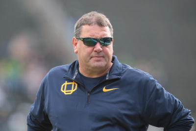 Apr 30, 2016; Eugene, OR, USA; Oregon Ducks defensive coordinator Brady Hoke watches from the sideline before the game at Autzen Stadium. Mandatory Credit: Scott Olmos-USA TODAY Sports