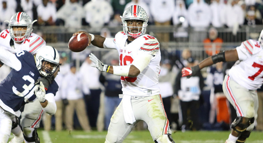 J.T. Barrett fires a pass against Penn State