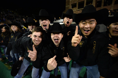 Nov 3, 2016; Boulder, CO, USA; Colorado Buffaloes fans react to a punt return touchdown score in the second half against the UCLA Bruins at Folsom Field. The Buffaloes defeated the Bruins 20-10. Mandatory Credit: Ron Chenoy-USA TODAY Sports