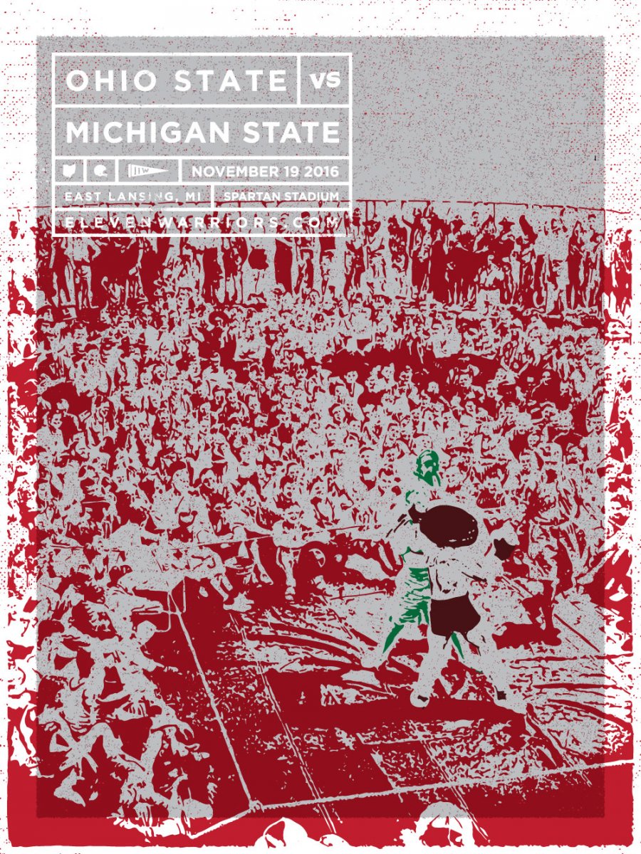 Brutus goes toe to toe with his old rival, Sparty, in this week's game poster.