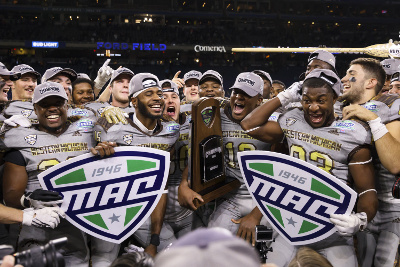 Dec 2, 2016; Detroit, MI, USA; Western Michigan Broncos celebrate after defeating the Ohio Bobcats for the Mac Championship 29-23 at Ford Field. Mandatory Credit: Rick Osentoski-USA TODAY Sports