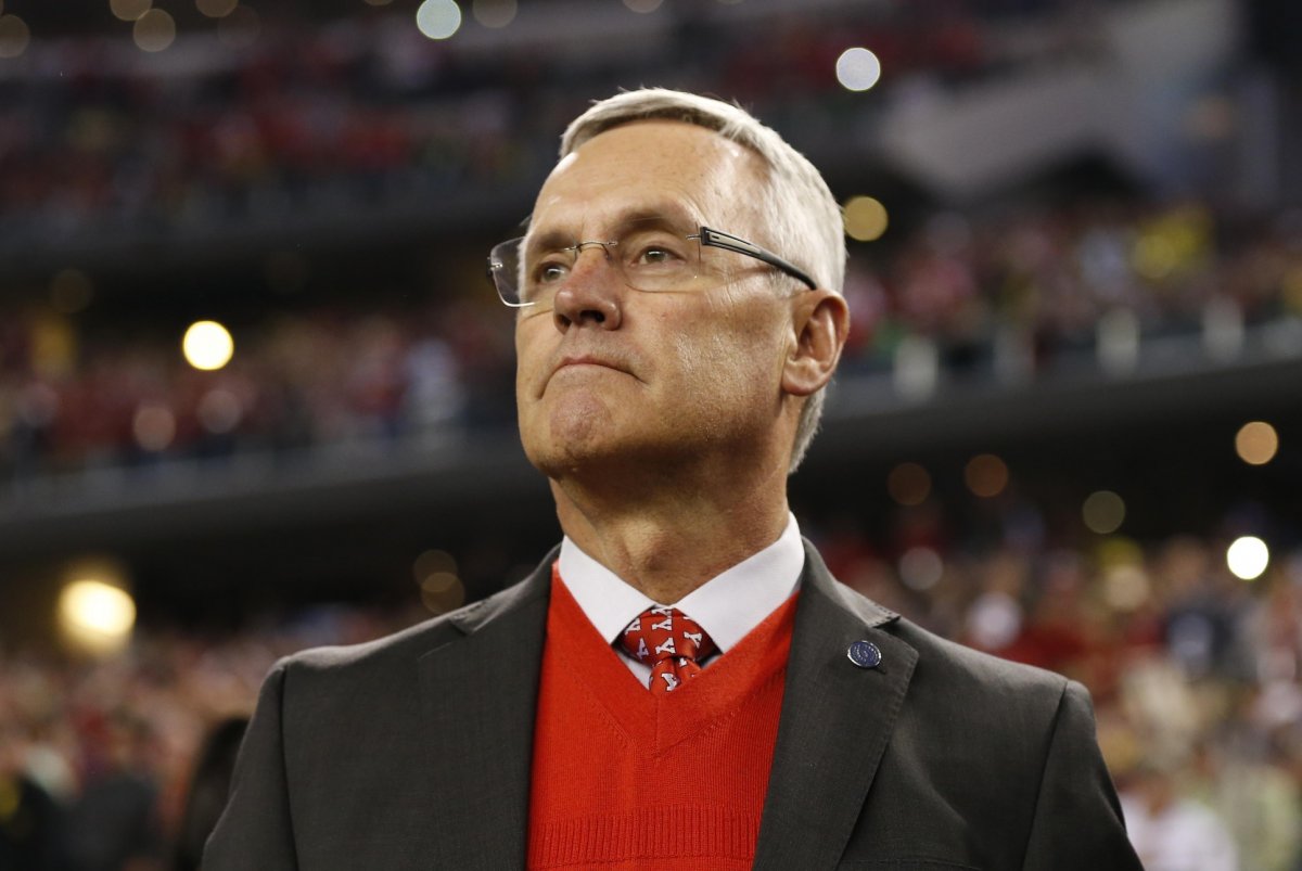 jim tressel at the 2015 CFP championship game jim tressel at the 2015 CFP championship game