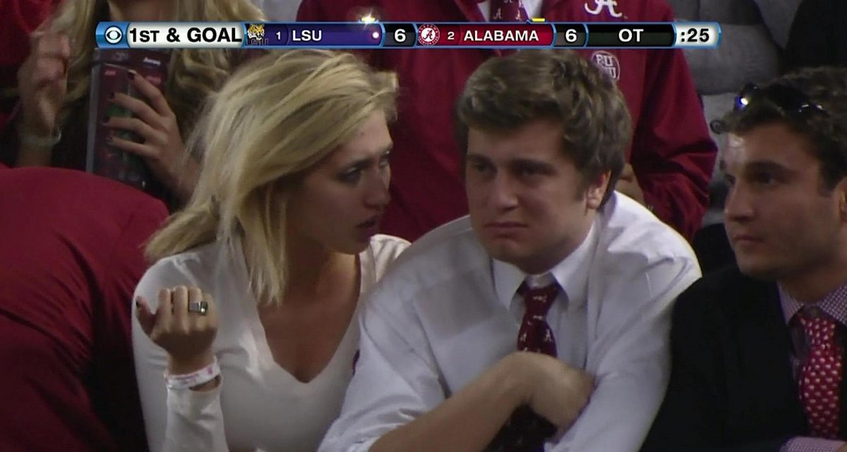 iconic sad Alabama bro is comforted by his game date