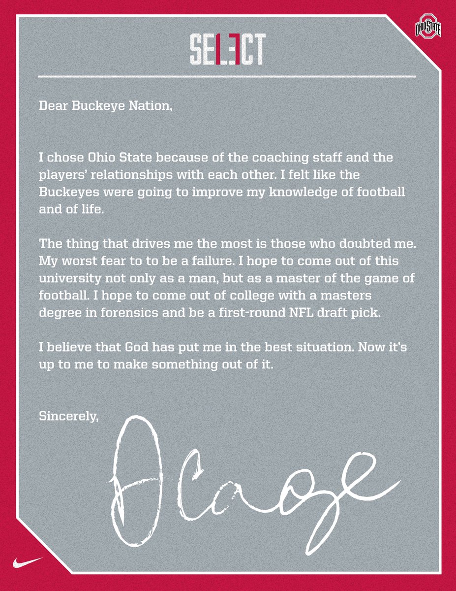 Cage's Letter to Buckeye Nation