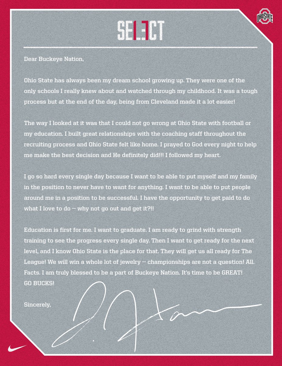 Harris' Letter to Buckeye Nation