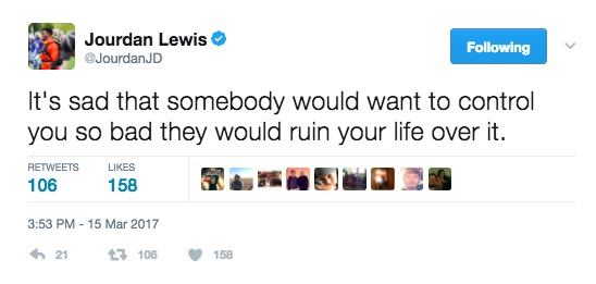 Jourdan Lewis' deleted tweet (internet is forever, kids) Jourdan Lewis' deleted tweet (internet is forever, kids)