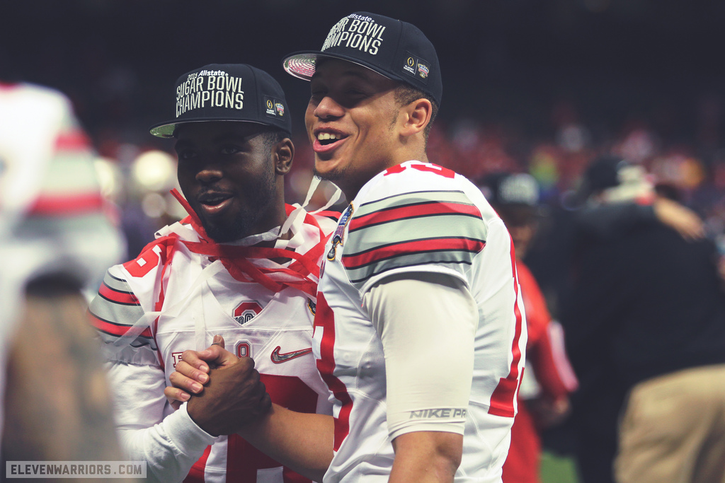 J.T. Barrett and Collier enjoying their win over Alabama.