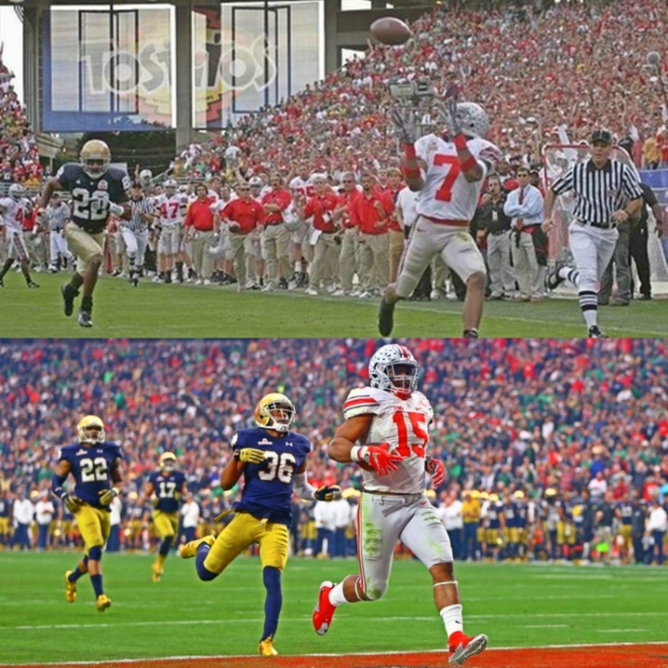 2006 and 2016 Fiesta Bowls featuring Ohio State and Notre Dame