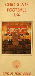 Woody Hayes and some heavy metal on the cover of the 1976 Ohio State football media guide