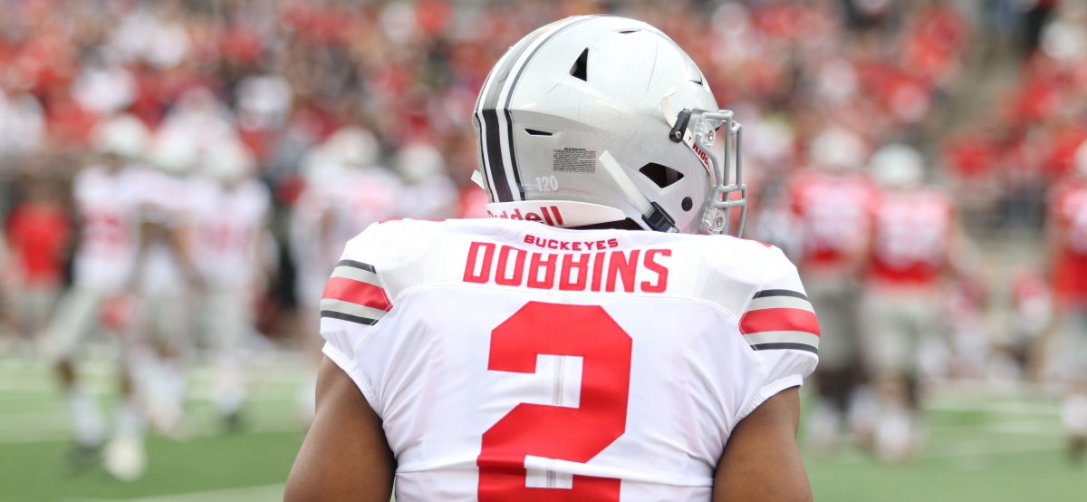 J.K. Dobbins no longer has that black stripe.