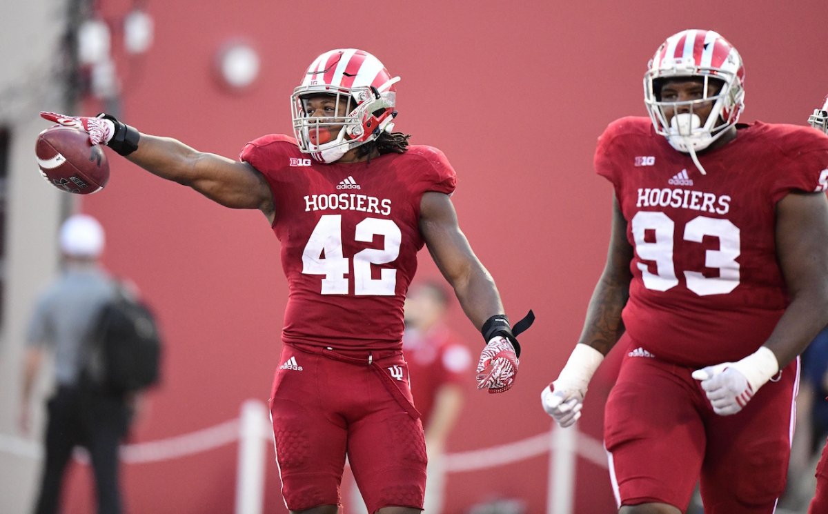 Marcelino Ball celebrates after recovering a fumble during a game at Indiana last year.