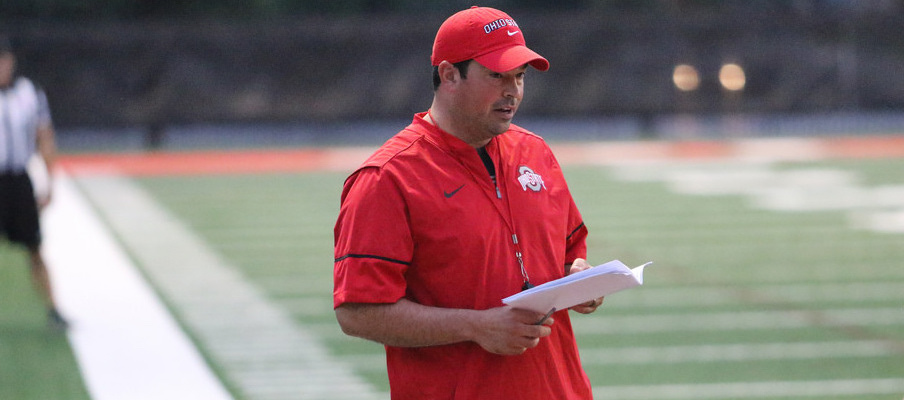 First-year co-offensive coordinator and quarterbacks coach Ryan Day is involved in Ohio State's offensive game planning. First-year co-offensive coordinator and quarterbacks coach Ryan Day is involved in Ohio State's offensive game planning.