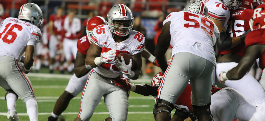 Mike Weber ran he ball 10 times for 44 yards and three touchdowns against Rutgers. Mike Weber ran he ball 10 times for 44 yards and three touchdowns against Rutgers.