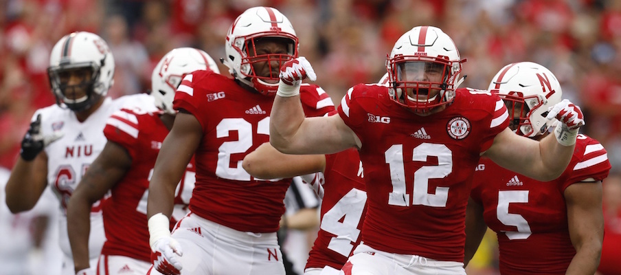 Luke Gifford (12) celebrates after making a play against Northern Illinois.