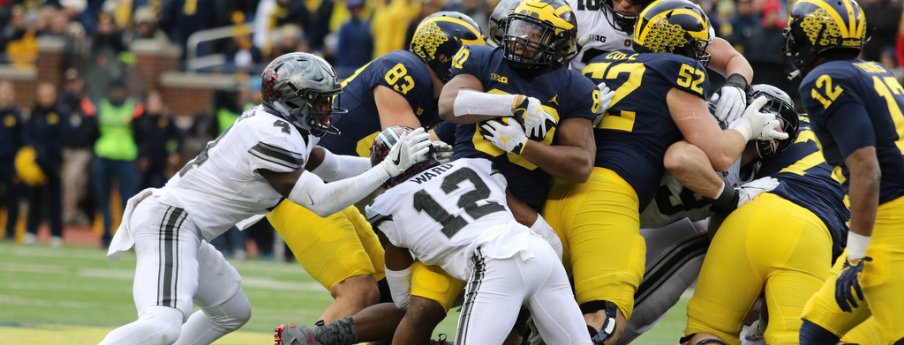 Denzel Ward posted eight tackles including seven solos against Michigan.