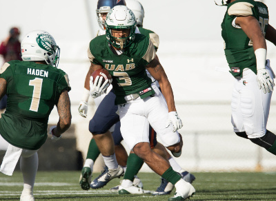 Nov 25, 2017; Birmingham, AL, USA; UAB Blazers wide receiver Andre Wilson (3) returns a punt during third quarter against UTEP Miners at Legion Field. Mandatory Credit: Marvin Gentry-USA TODAY Sports