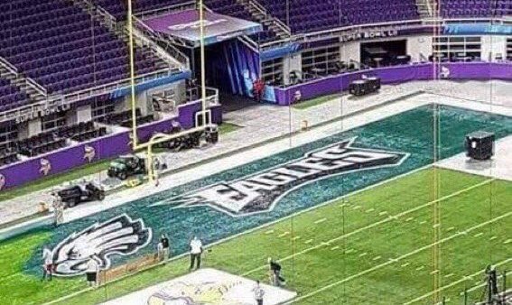 US Bank Stadium being dressed up for Super Bowl LII