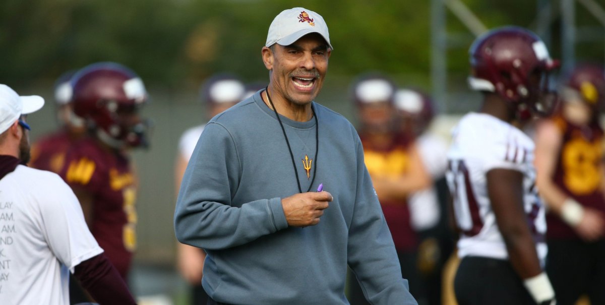 March 15, 2018; Tempe, AZ, USA; Arizona State head coach Herm Edwards during spring football practice. Mandatory Credit: Rob Schumacher/The Arizona Republic via USA TODAY Sports