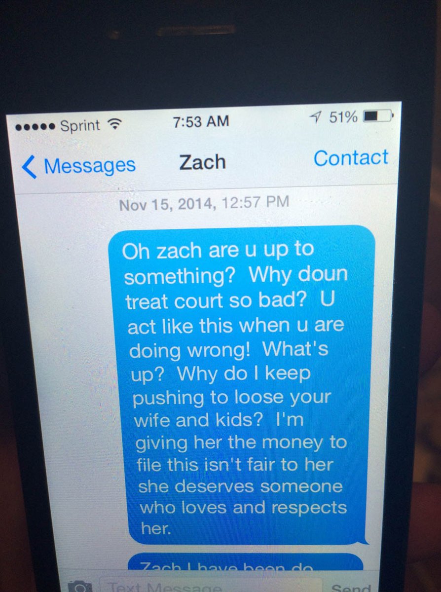 Text messages between Tina Carano and Zach Smith