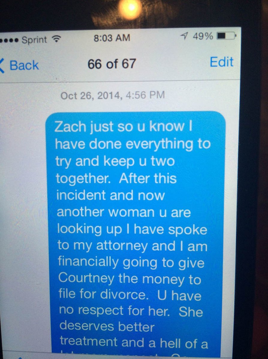 Text messages between Tina Carano and Zach Smith