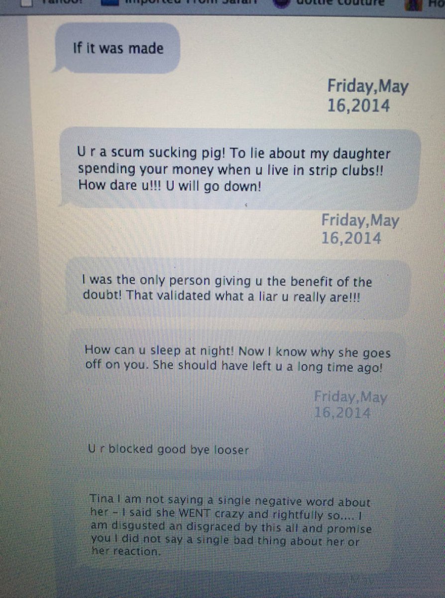 Text messages between Tina Carano and Zach Smith