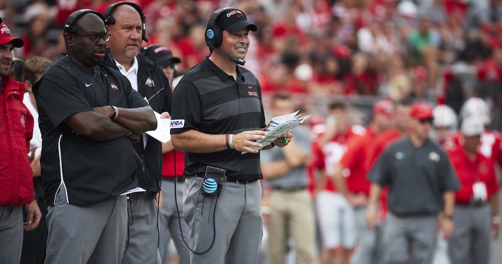 Sep 1, 2018; Columbus, OH, USA; Ohio State acting head coach Ryan Day during the second half against the Oregon State Beavers at Ohio Stadium. Mandatory Credit: Rick Osentoski-USA TODAY Sports