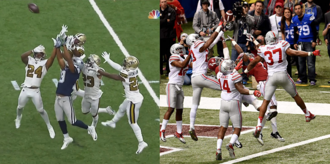 amari cooper being quadruple teamed by buckeyes in new orleans over the years