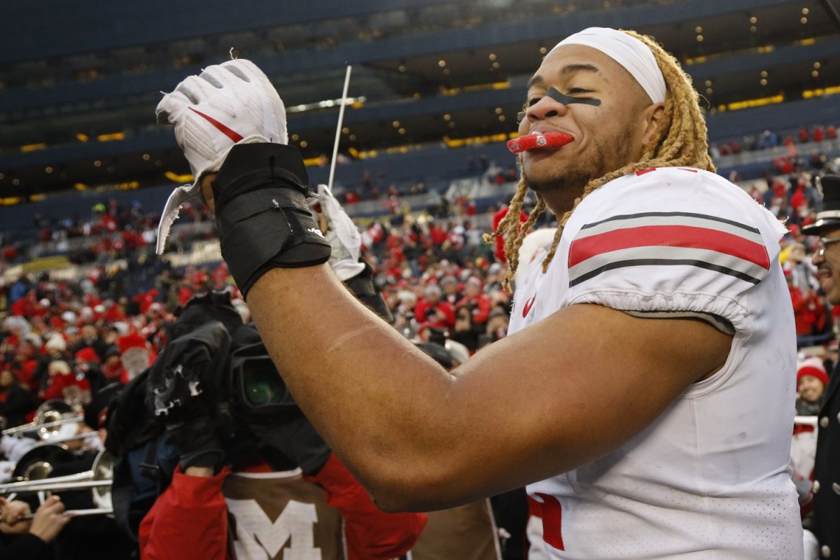 Nov 30, 2019; Ann Arbor, MI, USA; Ohio State Buckeyes defensive end Chase Young (2) celebrate after defeating the Michigan Wolverines at Michigan Stadium. Mandatory Credit: Rick Osentoski-USA TODAY Sports