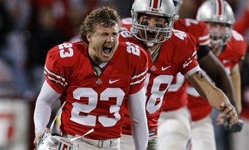 Devin Barclay celebrates overtime victory over Iowa.