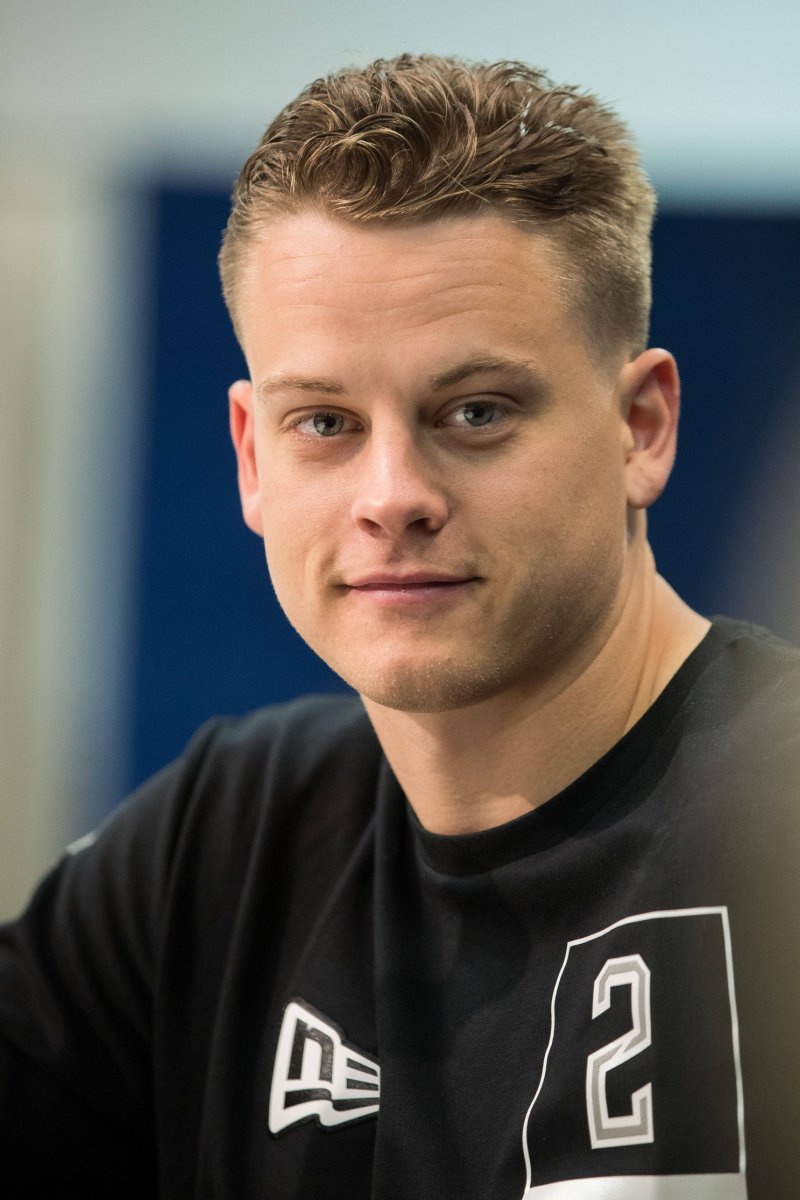 Feb 25, 2020; Indianapolis, Indiana, USA; Louisiana State quarterback Joe Burrow (QB02) speaks to the media during the 2020 NFL Combine in the Indianapolis Convention Center. Mandatory Credit: Trevor Ruszkowski-USA TODAY Sports