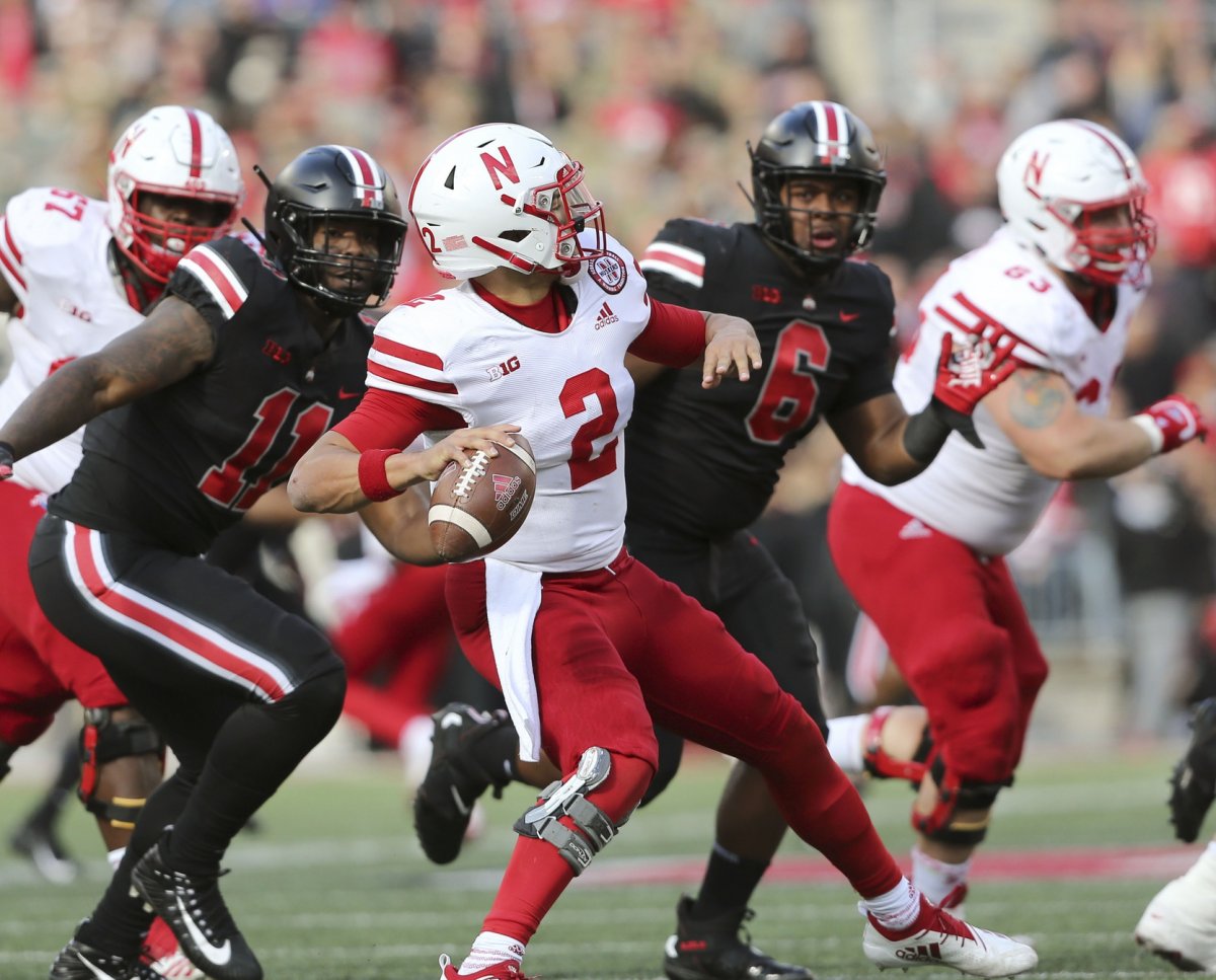 Nov 3, 2018; Columbus, OH, USA; Nebraska Cornhuskers quarterback Adrian Martinez (2) throws during the fourth quarter against the Ohio State Buckeyes at Ohio Stadium. Mandatory Credit: Joe Maiorana-USA TODAY Sports