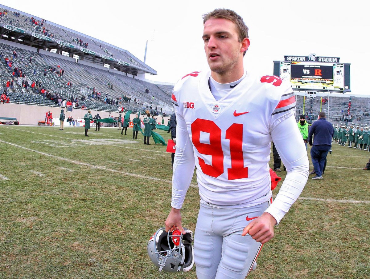 Nov 10, 2018; East Lansing, MI, USA; Ohio State Buckeyes punter Drue Chrisman (91) runs off the field after a game against the Michigan State Spartans at Spartan Stadium. Mandatory Credit: Mike Carter-USA TODAY Sports