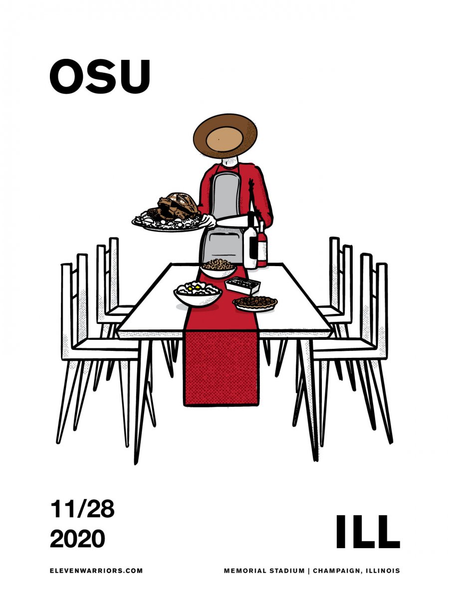 Brutus breaks with tradition and serves up Illibuck at his Thanksgiving table in this week's game poster.