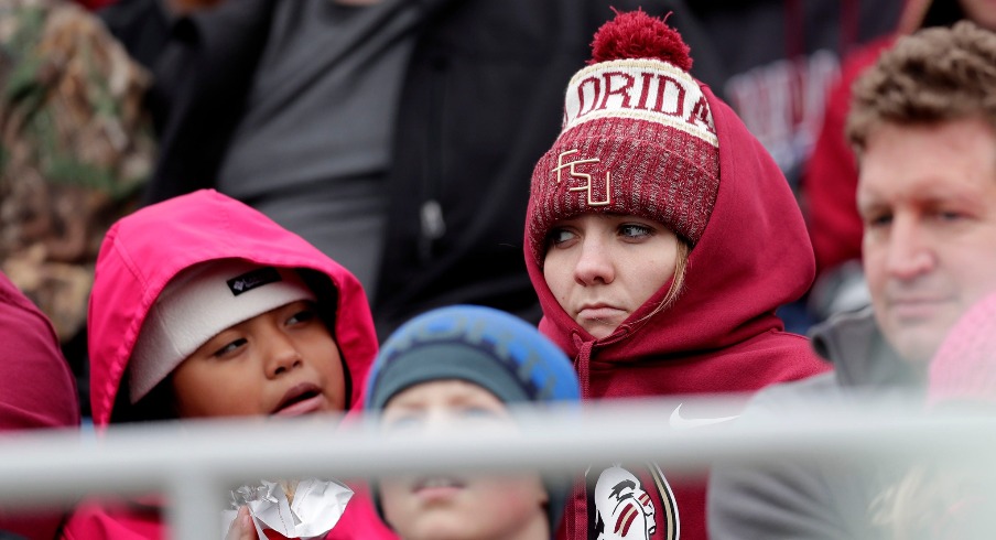 Seminole fans toughed out the cold weather to cheer the team on to a victory over Alabama State. Fans008