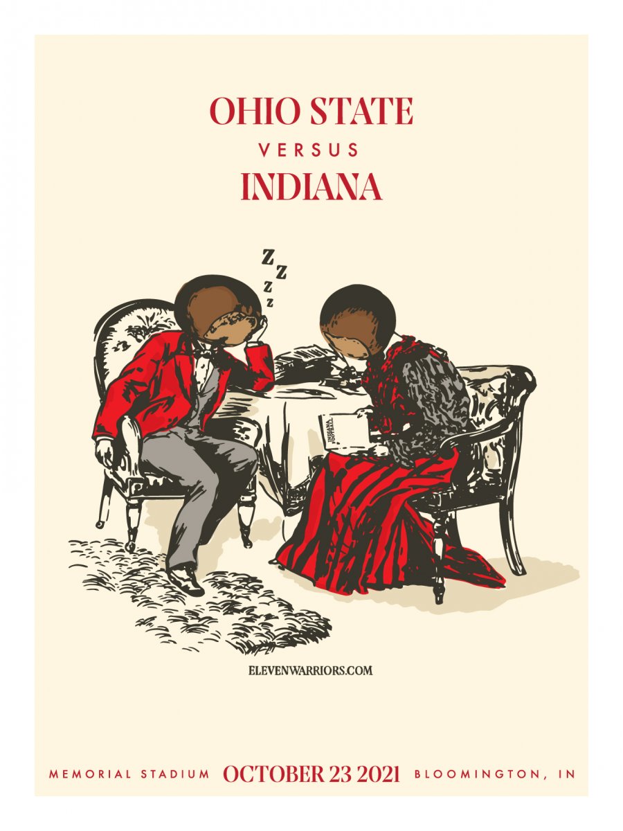 Brutus is bored to death at the prospect of another Indiana game poster in this week's game poster.