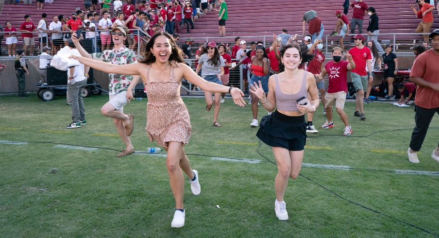 Oct 2, 2021; Stanford, California, USA; Fans storm the field after the Stanford Cardinal defeat the Oregon Ducks at Stanford Stadium.