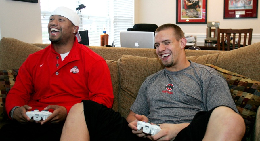 Marcus Freeman and James Laurinaitis play video games at Laurinaitis' apartment, Wednesday, April 15, 2009. Marcus Freeman and James Laurinaitis play video games at Laurinaitis' apartment, Wednesday, April 15, 2009.