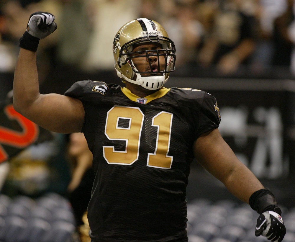 Will Smith celebrates his safety to give the Saints a 23-20 lead against Tampa Bay in the Superdome in 2007. Smith, who died in 2016, was posthumously inducted into team's Ring of Honor.