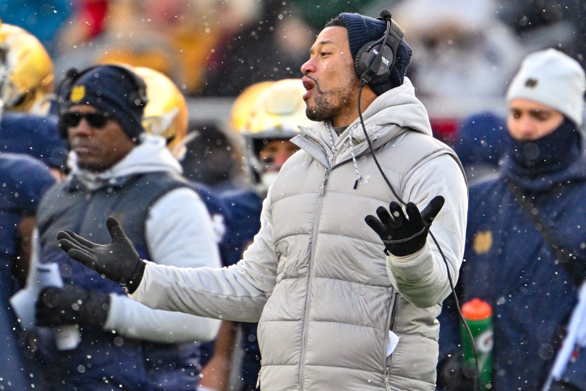 Head football coach Marcus Freeman of the Notre Dame Fighting Irish