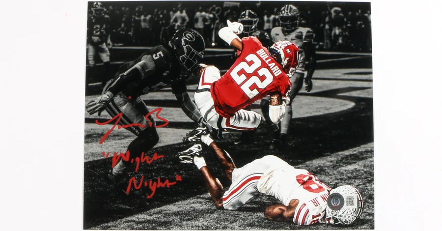 Signed photo of Javon Bullard hit on Marvin Harrison Jr. Signed photo of Javon Bullard hit on Marvin Harrison Jr.