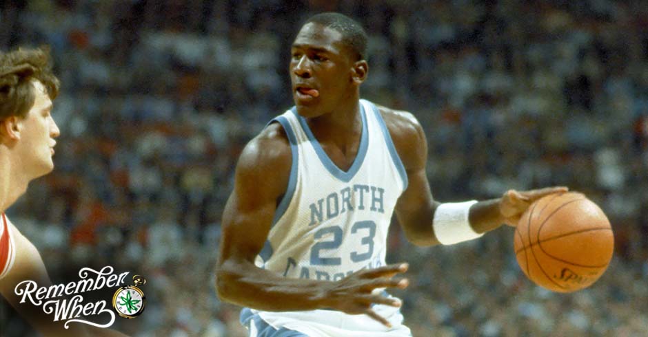 Michael Jordan half North Carolina Tar Heels and half Chicago