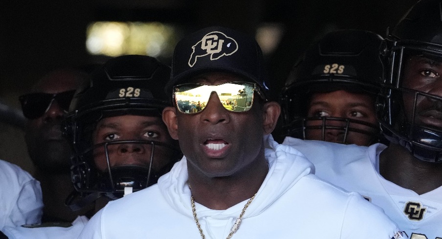 Oct 28, 2023; Pasadena, California, USA; Colorado Buffaloes head coach Deion Sanders enters the field before the game against the UCLA Bruins at Rose Bowl. UCLA defeated Colorado 28-16. Mandatory Credit: Kirby Lee-USA TODAY Sports