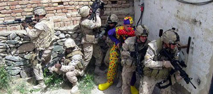 Clown with soldiers meme