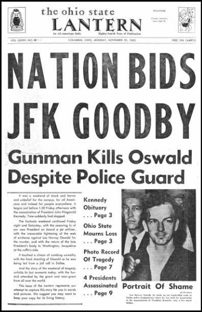 Front page of The Lantern, November 25th, 1963 edition.