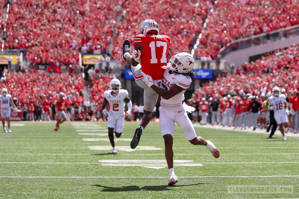 The middle of Carnell Tate’s touchdown catch The middle of Carnell Tate’s touchdown catch